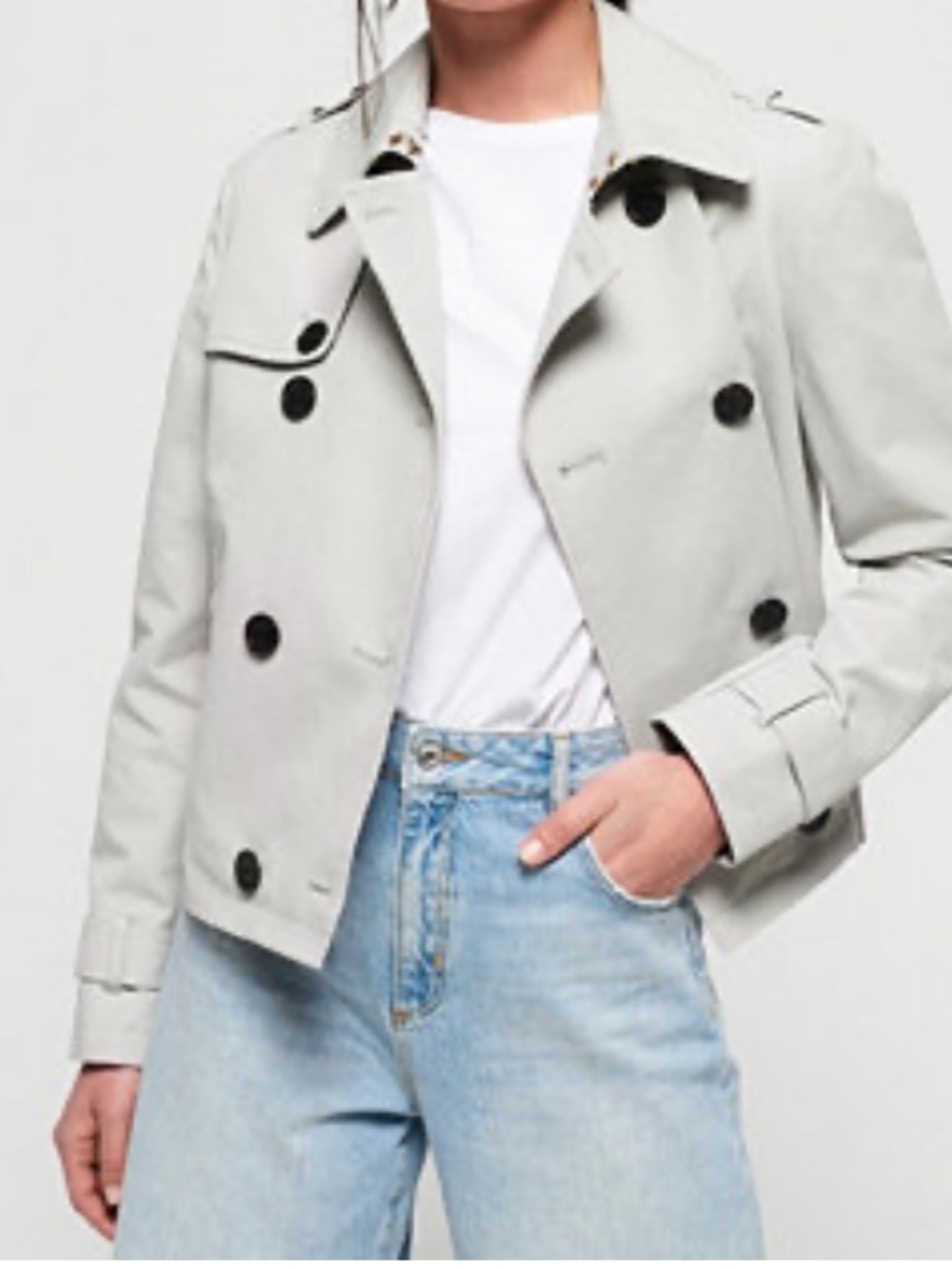 SuperDry Mono Mac Cropped Trench Coat Size M Bone Lyocell Lightweight Draped